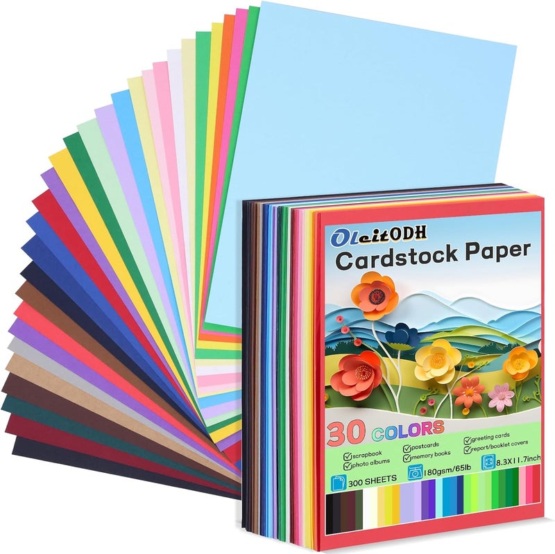 Oleitodh Colored Cardstock Bulk 300 sheets, 8.5” x 11” Cardstock Paper 30 Assorted Colors Construction Paper,180 GSM Card Stock Scrapbooking Supplies for Diy Crafts Cricut Card Making - Image 1